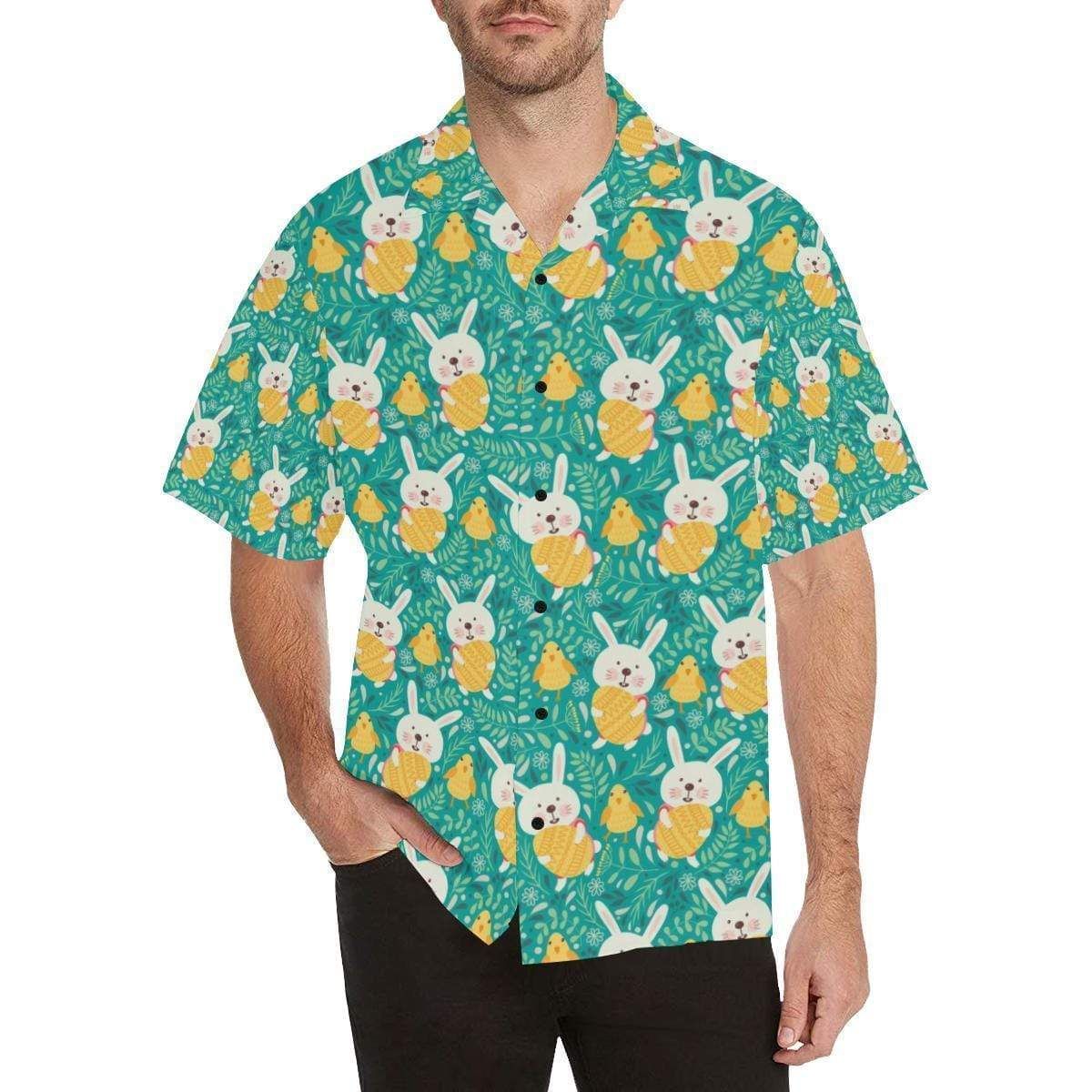 Happy Easter Vintage Pattern Turquoise Hawaii Aloha Shirts Ha45176