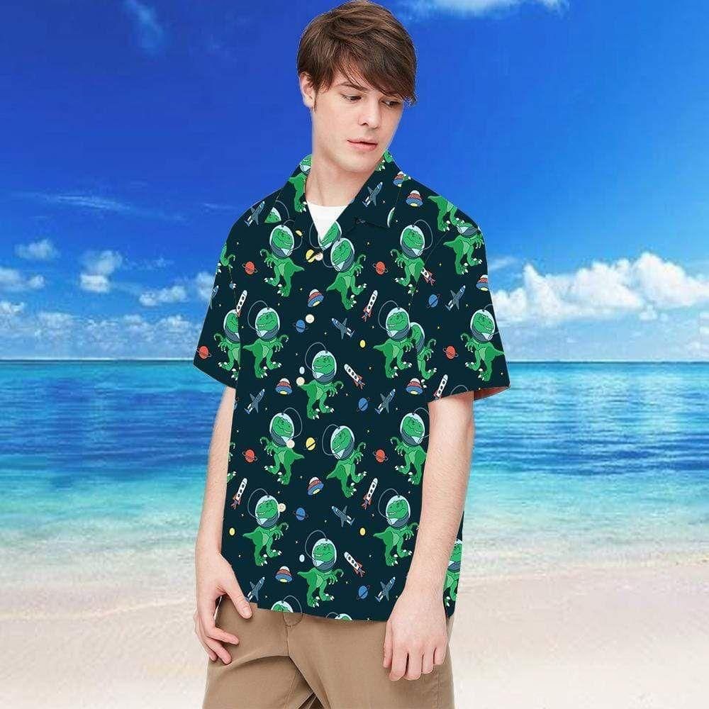 Astronaut Dinosaurs Aloha Hawaiian Shirt Colorful Short Sleeve Summer Beach Casual Shirt For Men And Women