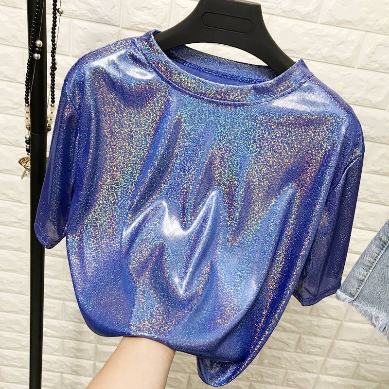 Retro style stylish bright silk sleeve aesthetic T-shirts