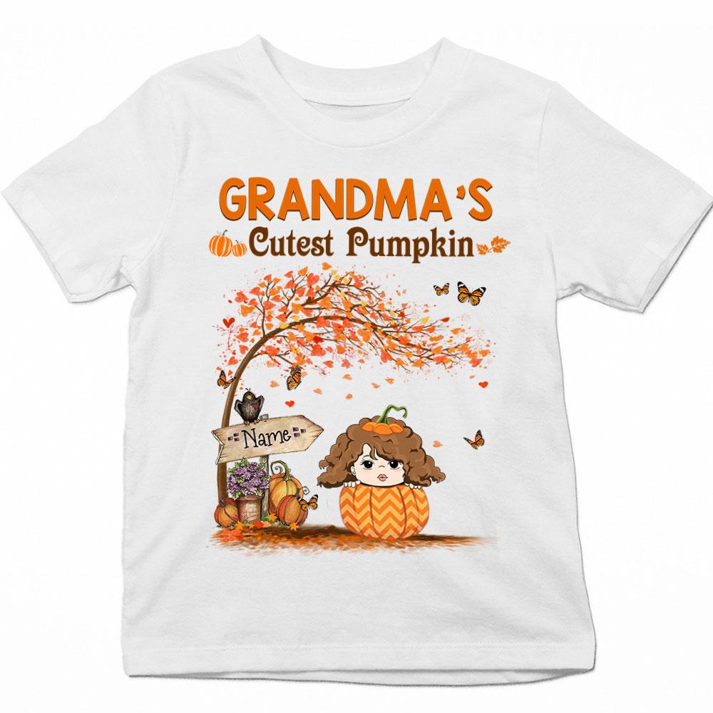 Personalized Grandma’S Cutest Pumpkin In The Patch Autumn Halloween Shirt Funny Halloween Shirt Custom Grandkids Name Shirt For Kids