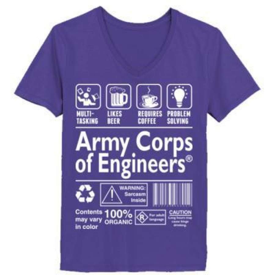 AGR Army Corps Of Engineering Multi Tasking Likes Beer Requires Coffee Problem Solving – Ladies’ V-Neck T-Shirt