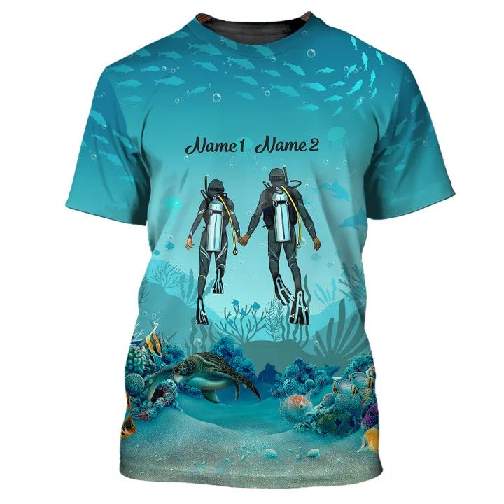 Personalized Scuba Diving Couple 3D All Over Printed T Shirt Diver, Scuba Diver Hoodie, Scuba Diving Hawaiian Shirt