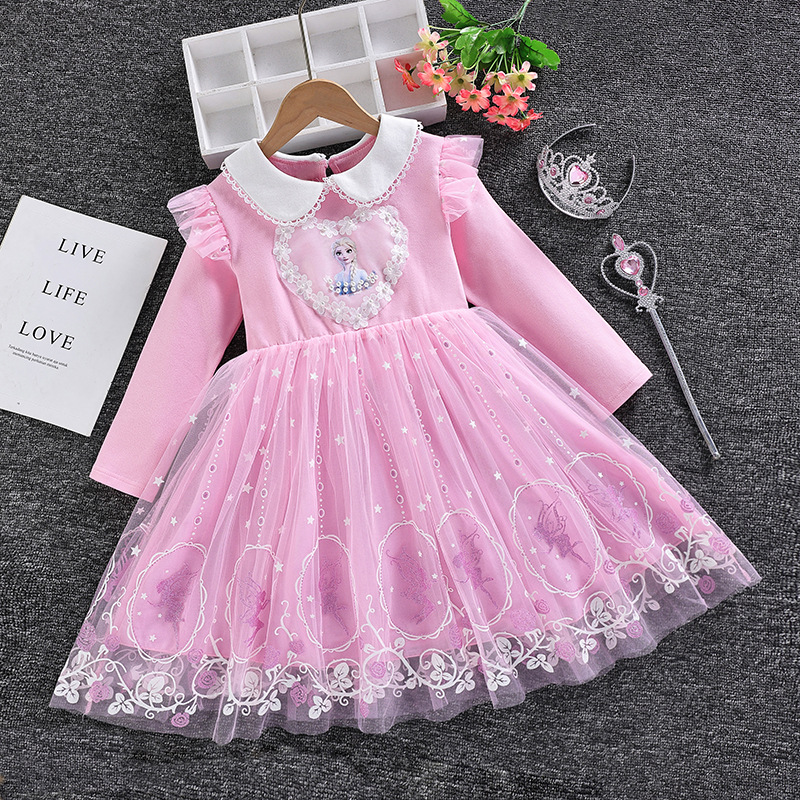 Autumn Kids Dresses for Girls Frozen Elsa Fleece Winter Princess Dress Lace Flower Mesh Birthday Party Outfits Vestidos Costume alx