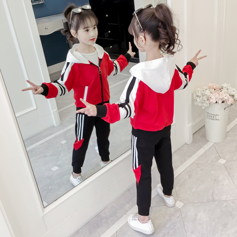 Active Girl Striped Hooded Clothes Set Teen Tracksuit Spring Autumn Long Sleeve 2pcs Children Suits Little Girl Sets3-12T Years alx