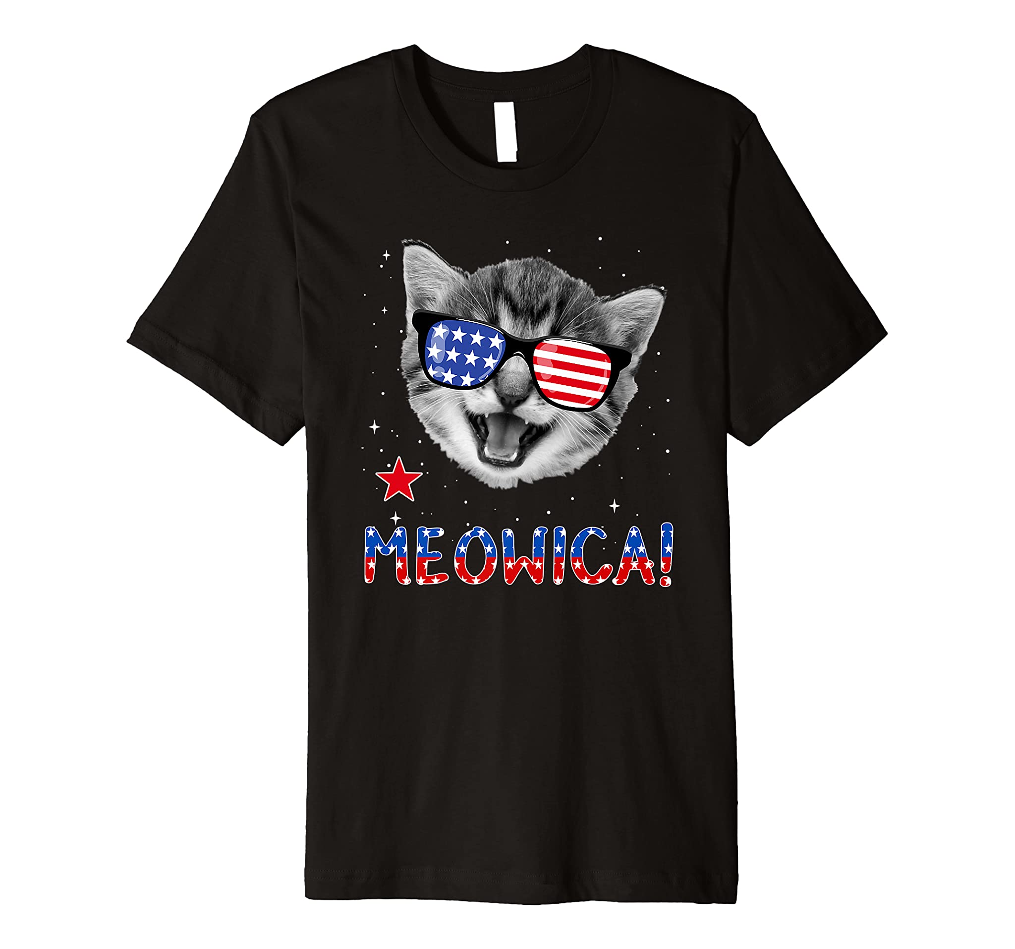 Meowica American Flag T-shirt Patriotic Cat 4th of July Tee Premium