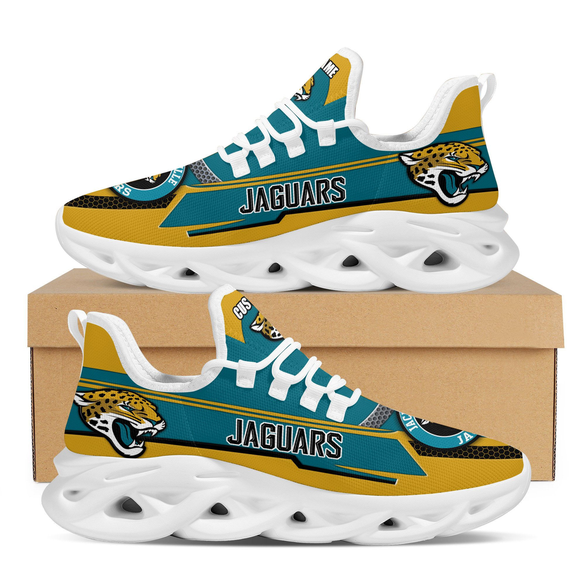 Jacksonville Jaguarsfootball Team Symbol Geometric Pattern Custom Name Personalized 3D All Over Print Max Soul Sneakers For Men And Women