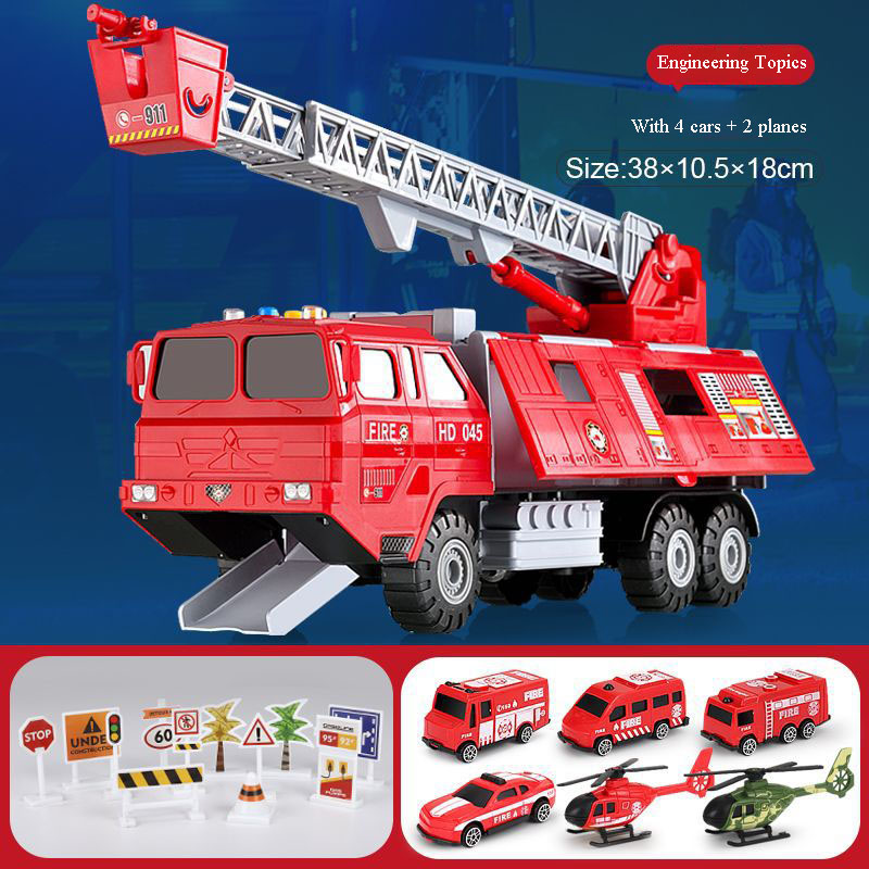 Oversized car toy fire engineering vehicle set storage container truck water spray toy with music light children’s toy gift alx