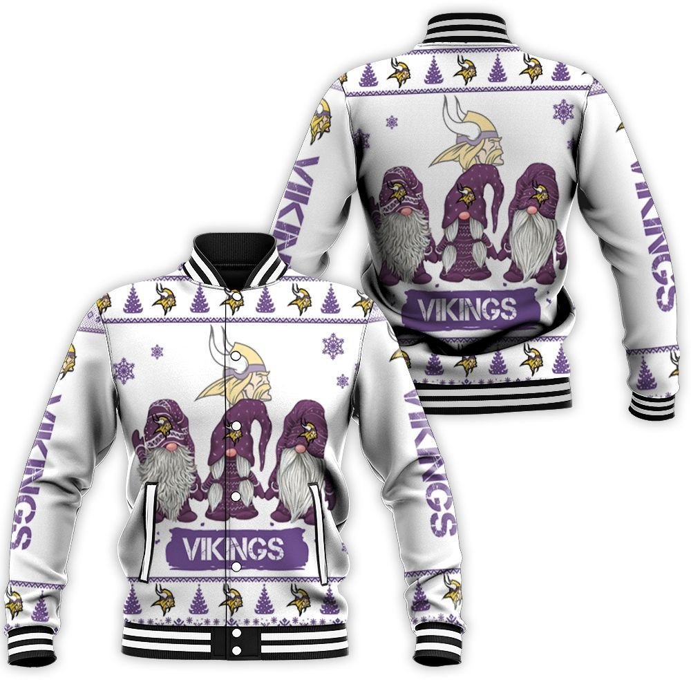 Christmas Gnomes Minnesota Vikings Ugly Sweatshirt Christmas 3D Baseball Jacket