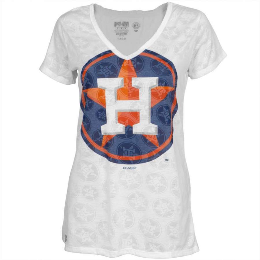 Houston Astros – Large Logo Juniors Burnout V-Neck T-Shirt