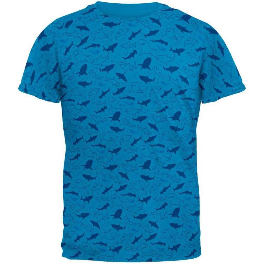 Shark Sharks Outline Repeat Pattern Mens T Shirt