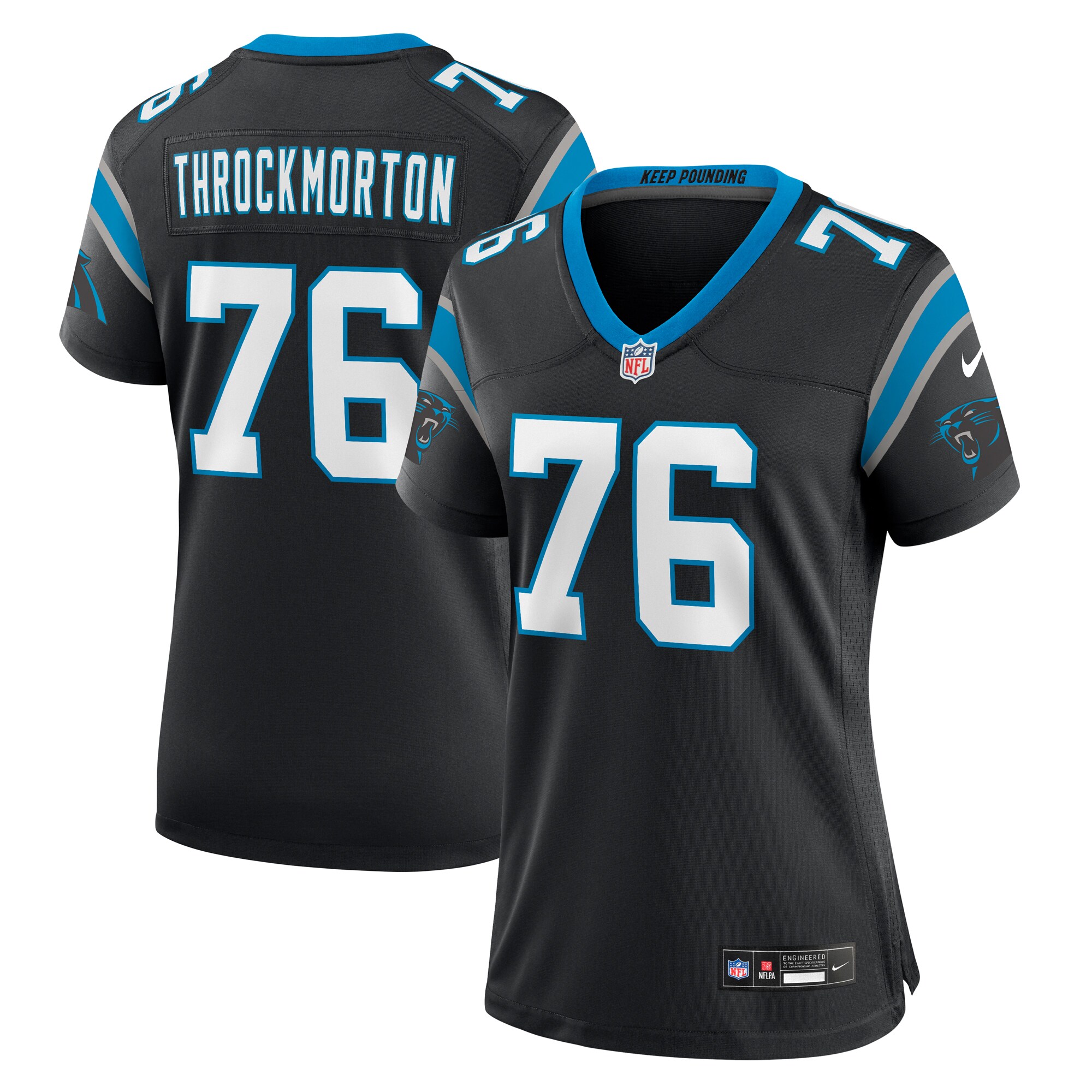 Women’s Carolina Panthers Calvin Throckmorton  Black Team Game Jersey