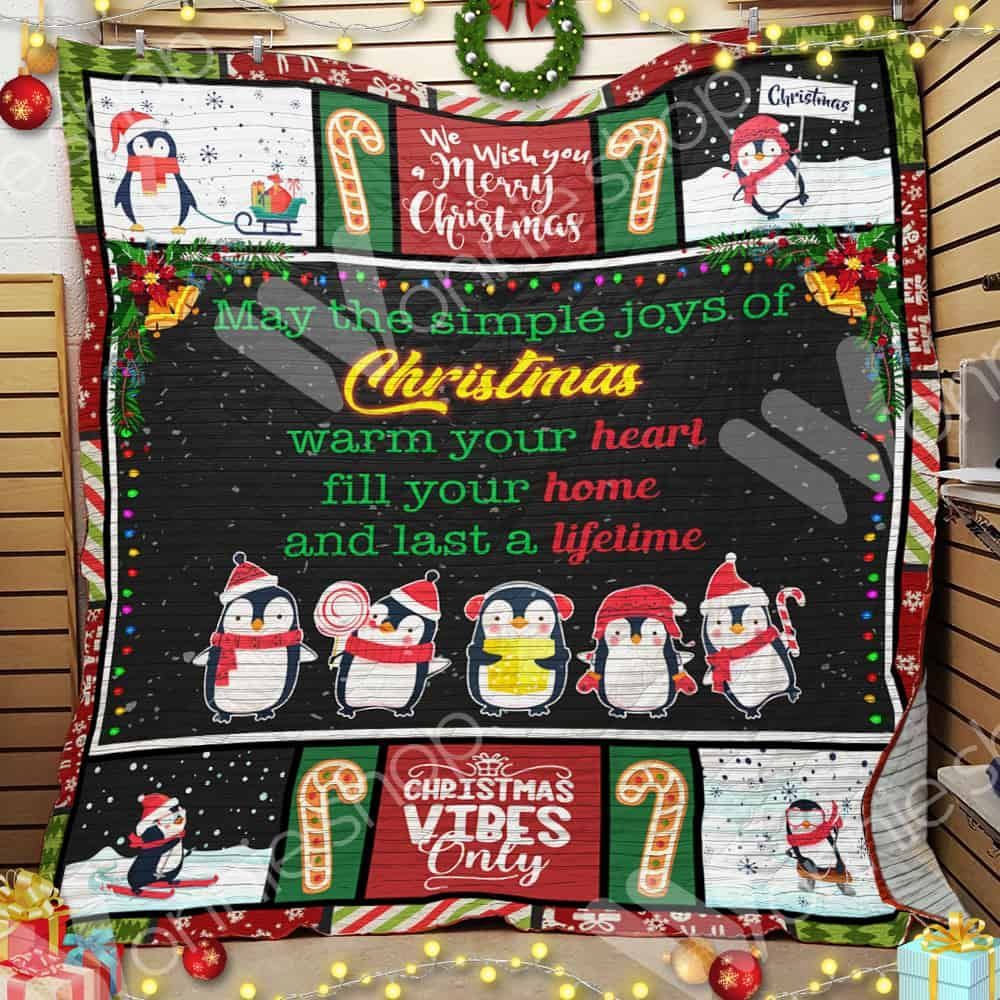 Penguin Simple joys of Christmas Quilt Blanket