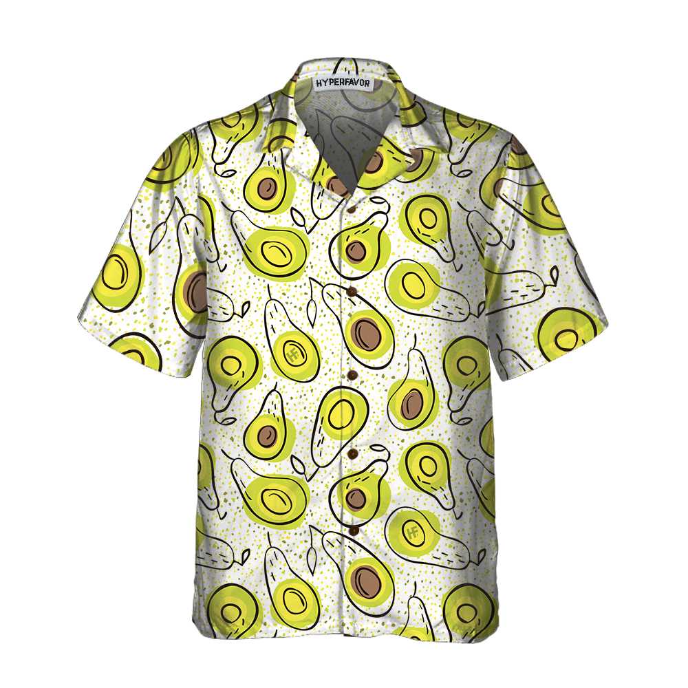 Hand Drawn Avocado Pattern Hawaii Funny Short Sleeve Print Shirt Ha81796