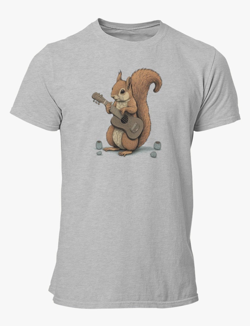 Squirrel playing guitar, vintage illustration tshirt, animal print tee, funny tshirts, Music Gift, Musician Gifts