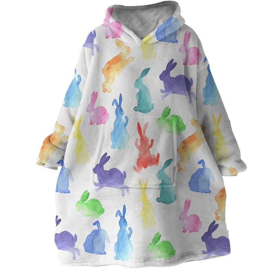 Colorful Rabbit On White Background Design Oversize Fleece Hoodie Blanket