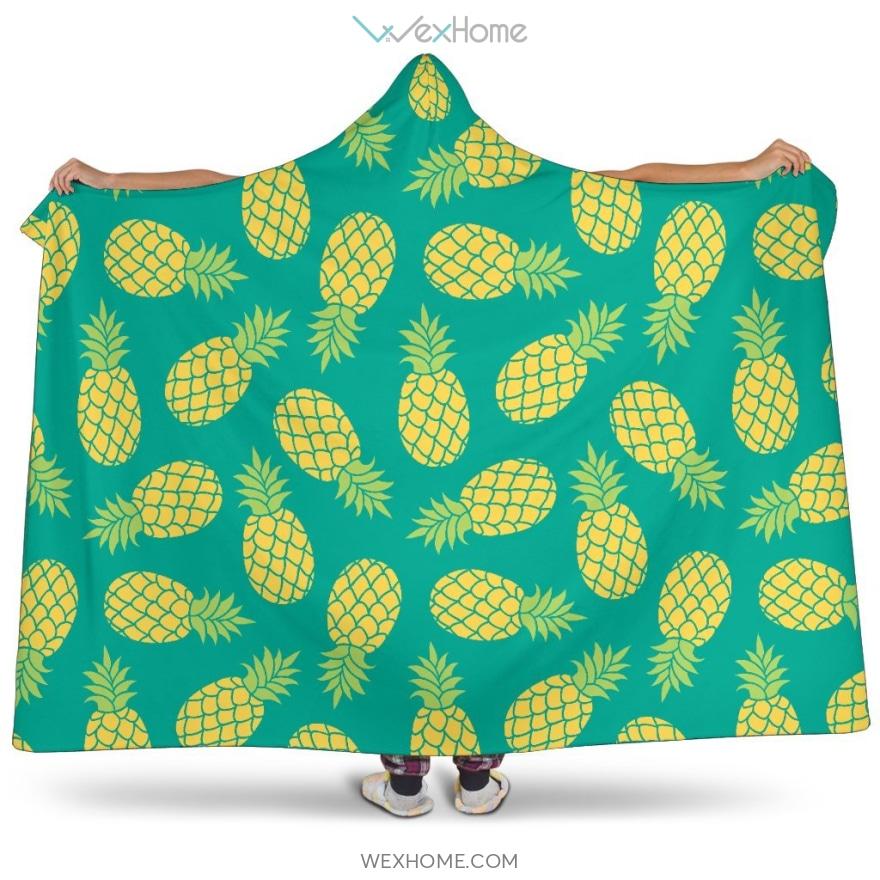 Pineapples Pattern Green Background Hooded Blanket