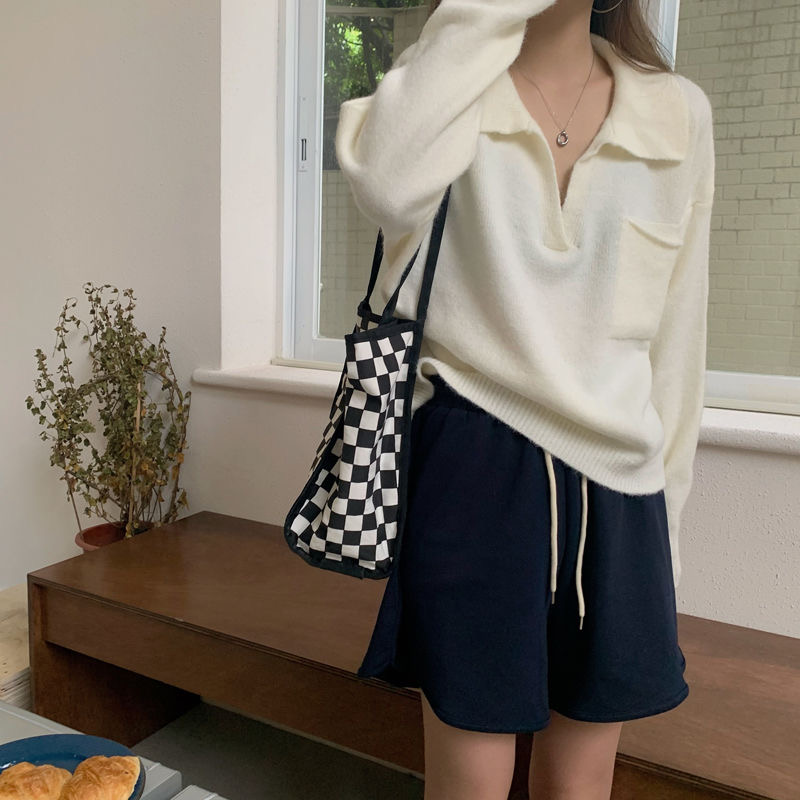 2021 New Women Turn Down Collar Green Cropped Pullover Fall Loose Style Oversize Kniting Sweater Korean Fashion Cltohing alx