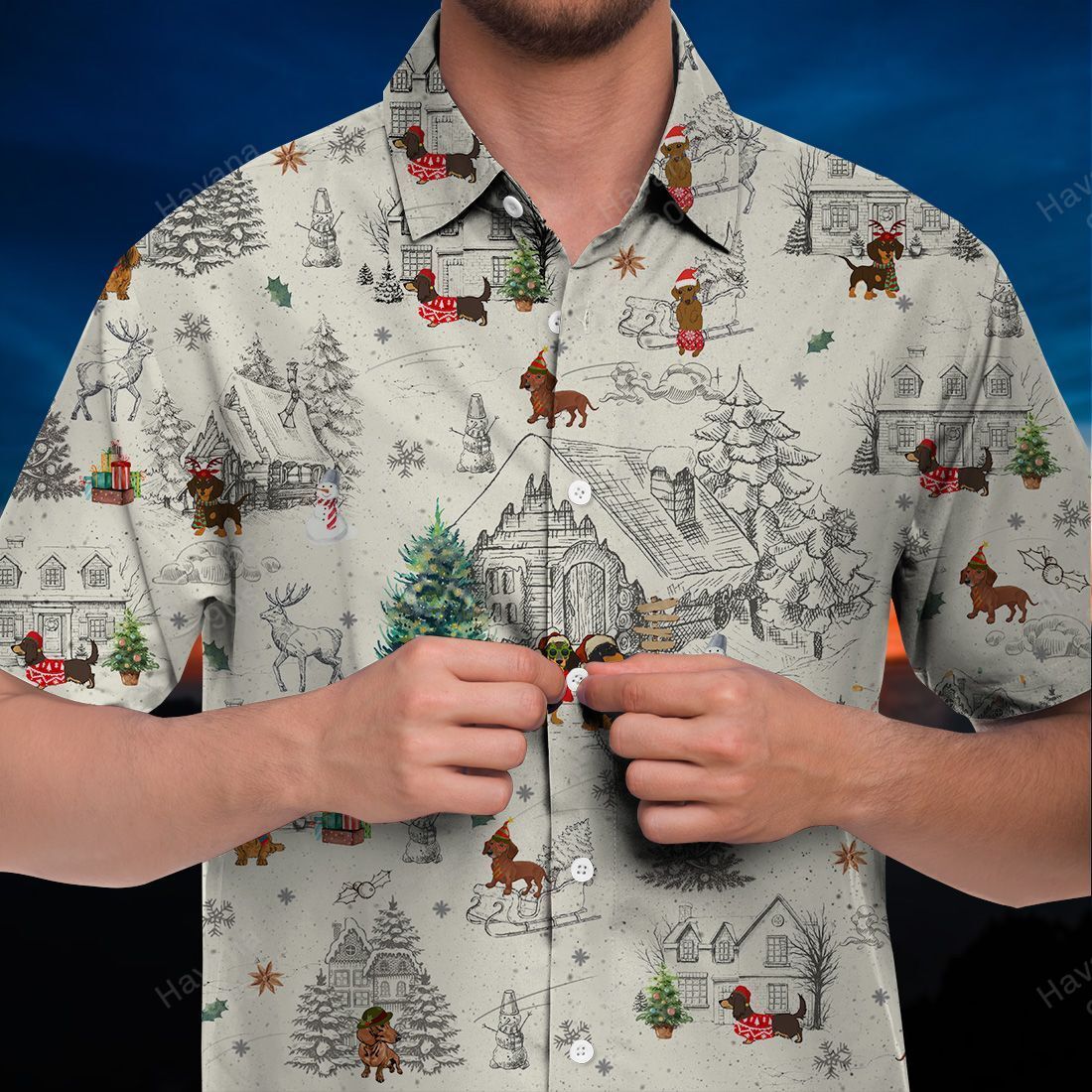 Dachshund Hawaii Shirt Christmas Village Ha64725