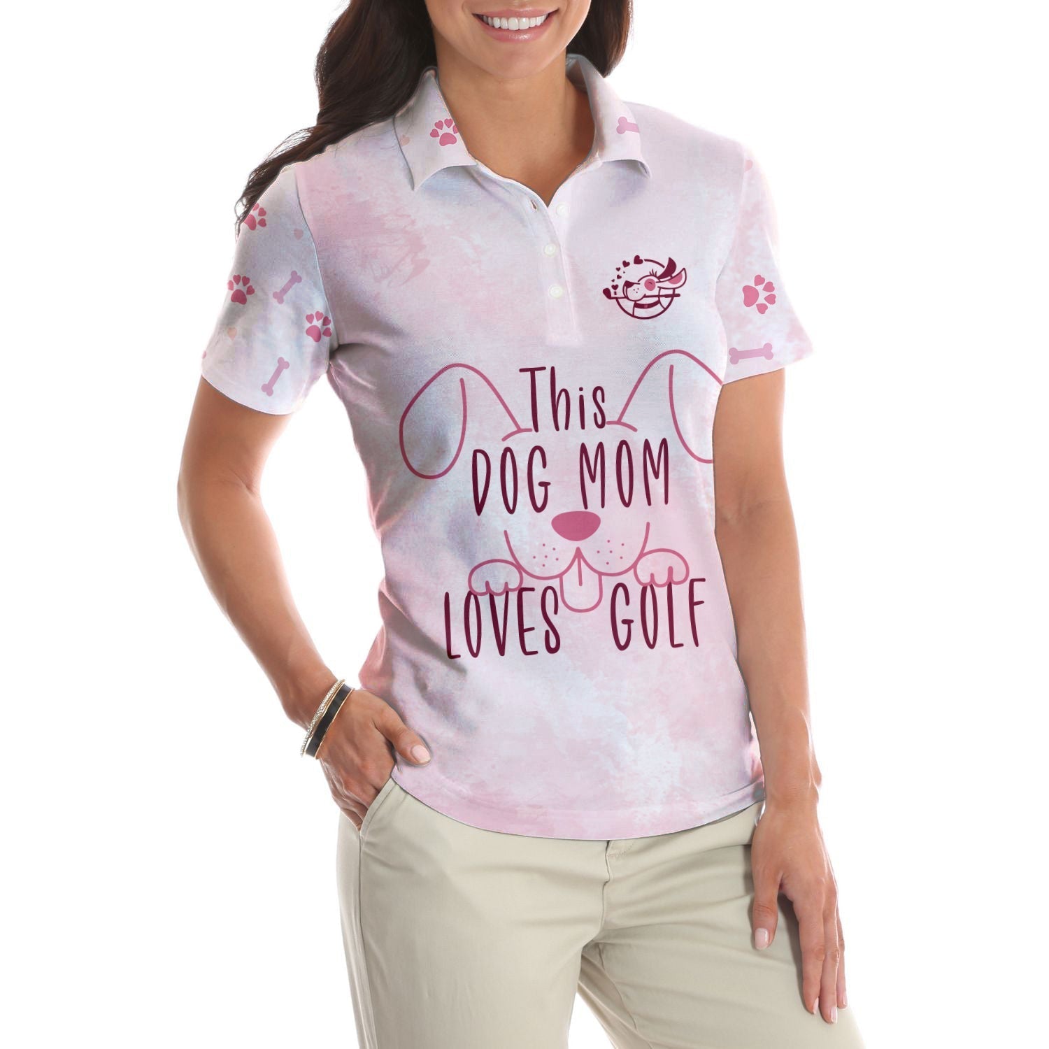 This Dog Mom Loves Golf Short Sleeve Women Polo Shirt, Pink Golf Shirt For Ladies, Golf Gift For Dog Lovers Coolspod