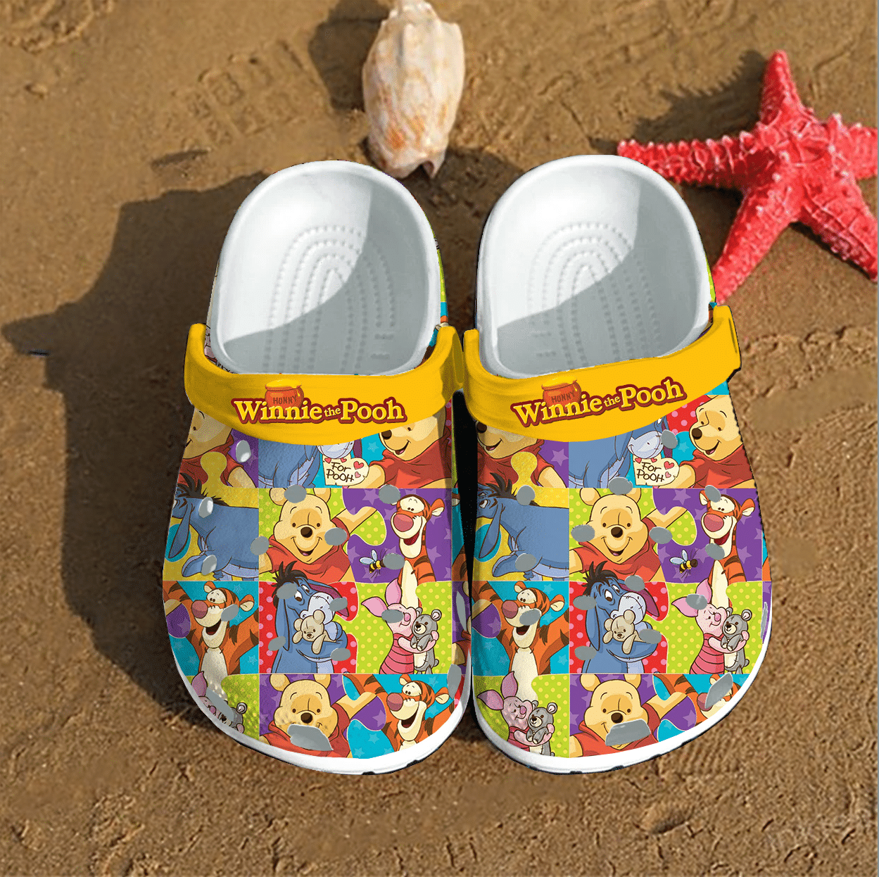 Winnie The Pooh Charcters Gift For Fan Classic Water Rubber Crocs Crocband Clogs, Comfy Footwear