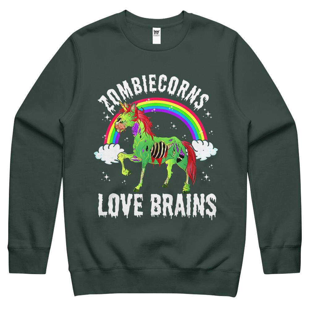 Halloween Halloween Crewneck Sweatshirt, Halloween Shirts For Women Men, Halloween Crewneck Sweatshirt, Zombiecorns Love Brains Zombie Unicorn Rainbow Halloween Crewneck Sweatshirt