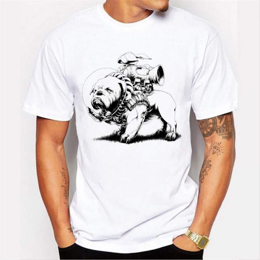 2017 The Latest Fashion Men’S Individuality Bulldog Pattern Printed High-Quality Short-Sleeved Round Neck White T-Shirt