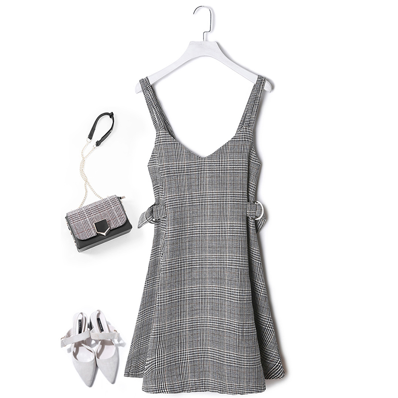 Vintage Preppy Style Plaid Dress Women Autumn Winter Sleeveless Mini Sundress Female Spaghetti Strap Dress Vestidos alx