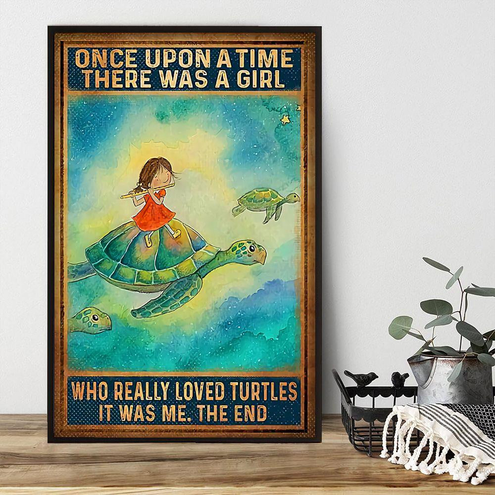 Girl Sitting On Turtle Poster – A Girl Loves Turtle Canvas Home Décor Birthday Christmas Gifts For Kids Children Girl – Gigo Smart