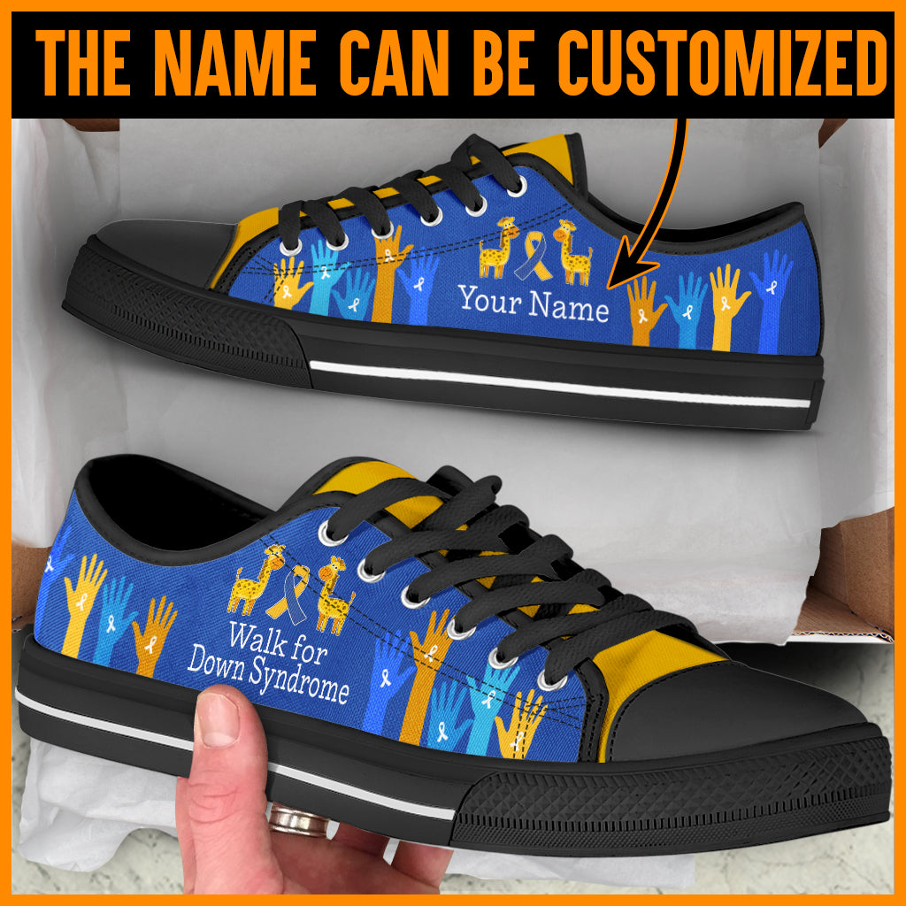 Walk For Down Syndrome Low Top Shoes Ribbon Giraffe Canvas Shoes – Personalized Custom – Best Shoes For Men And Women