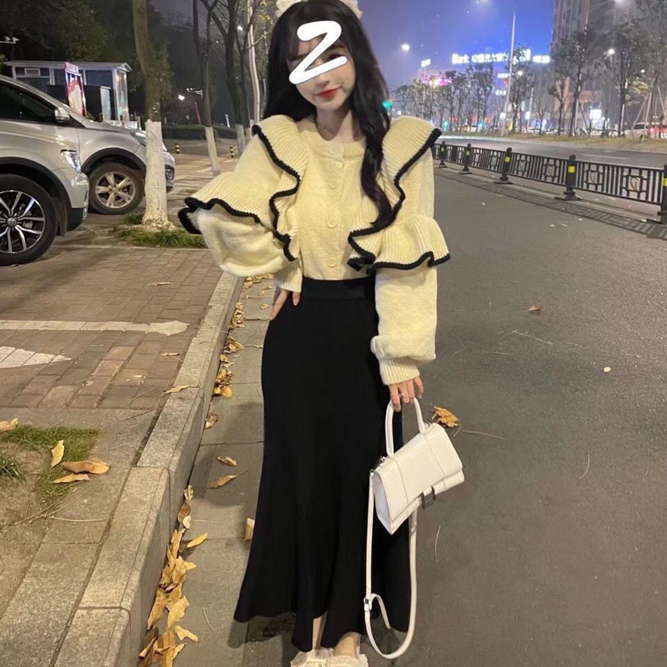 Women’s Knitting Solid Pullover Sweater and Slim High Waist Skirt Female Two-Piece Set Ladies Fashion Vintage Skirts Outfit G220 alx