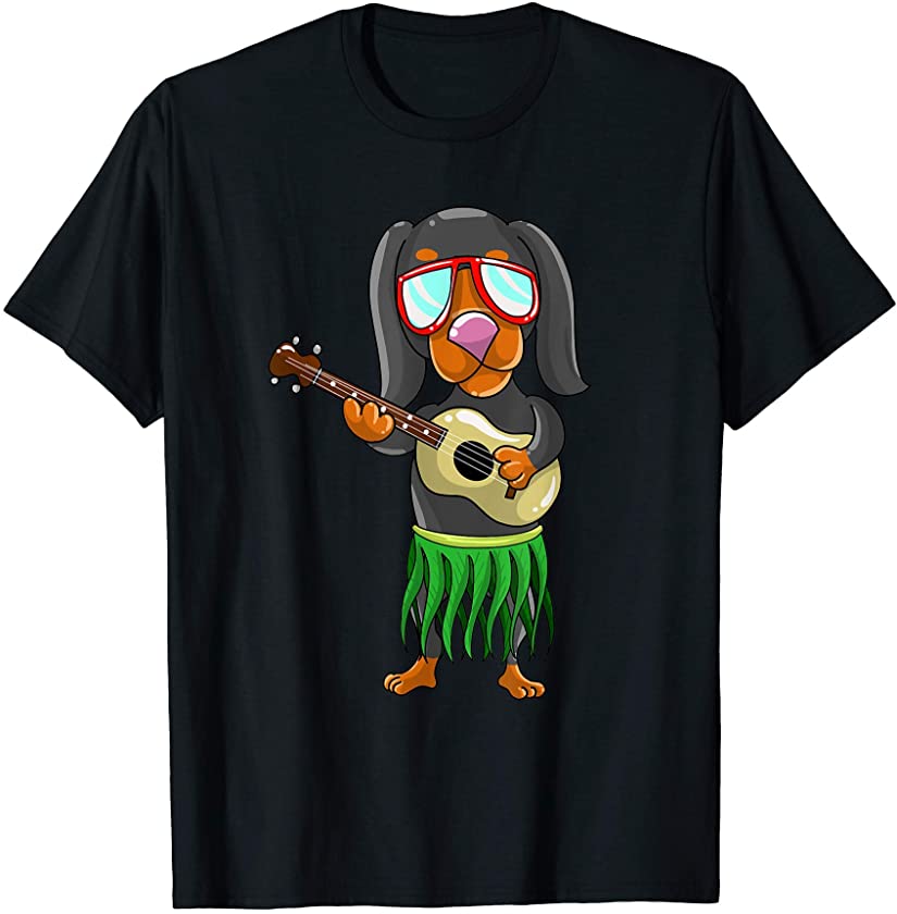 Cool Hawaiian Dog Playing Ukulele Funny Puppy Guitarist Gift T-Shirt