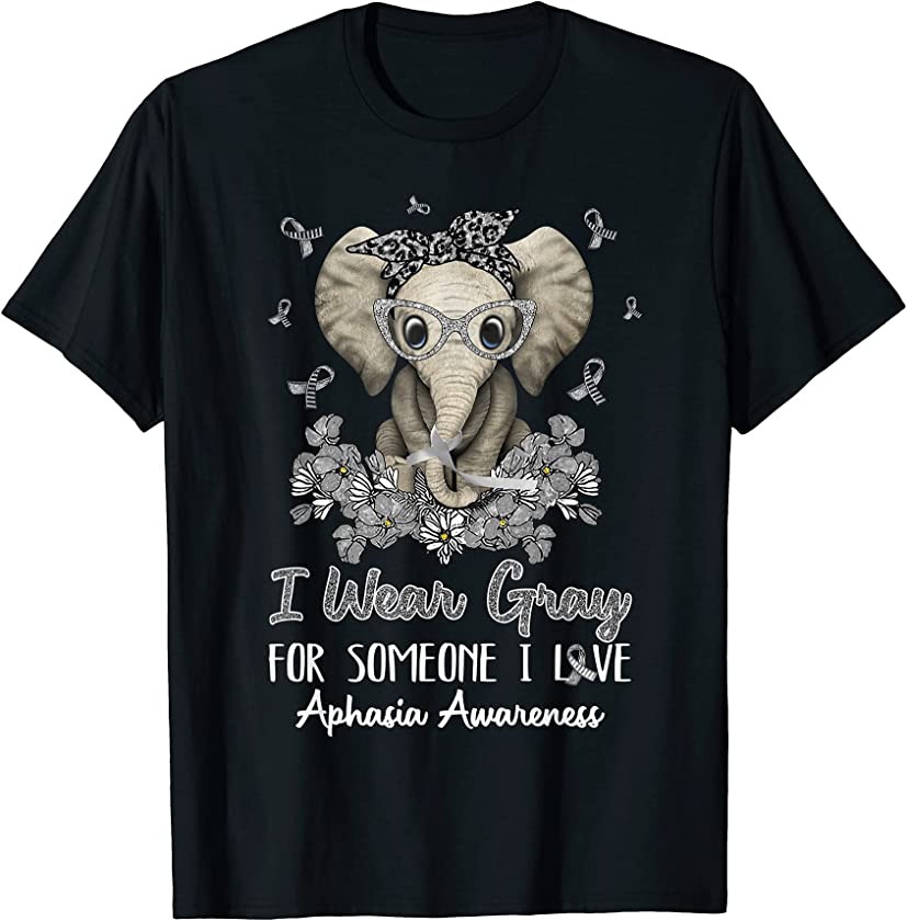 In June I Wear Gray For Aphasia Awareness Ribbon Elephant T-Shirt