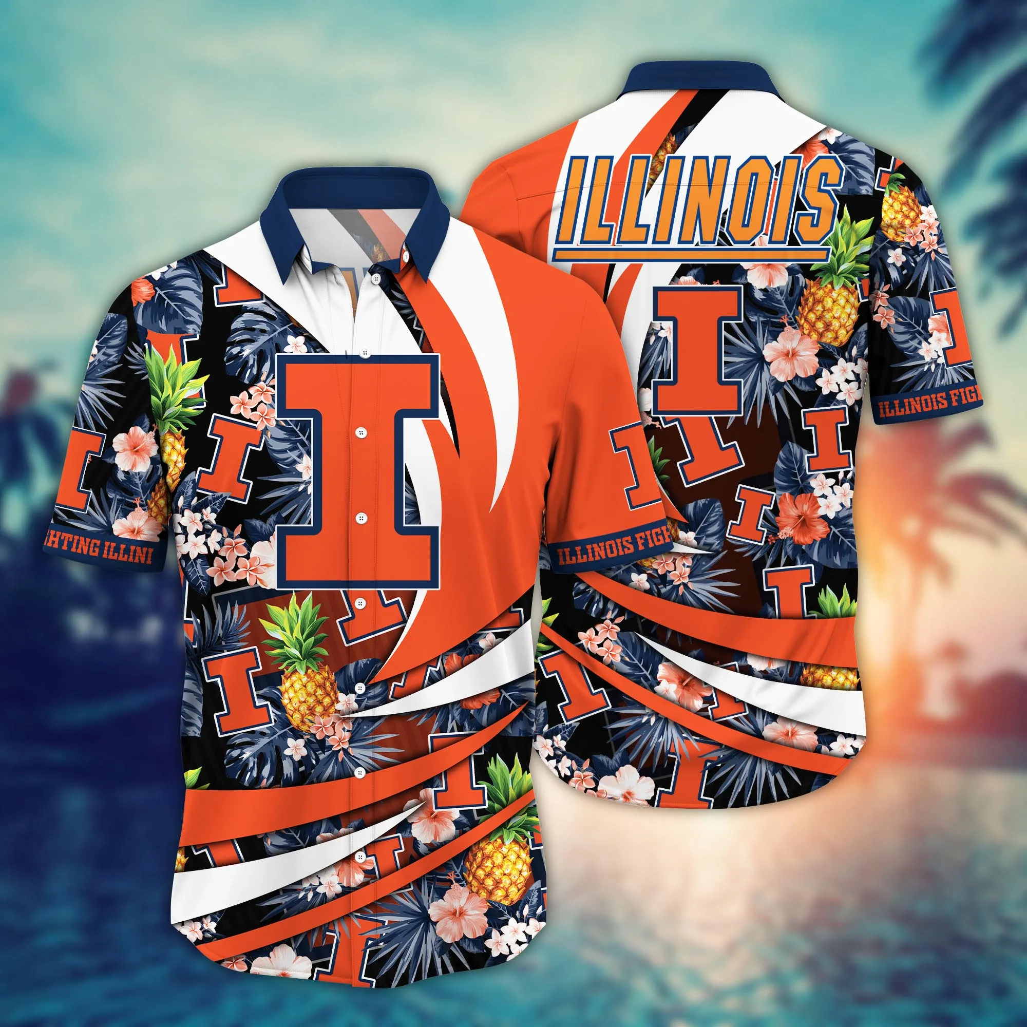 Illinois Fighting Illini NCAA Hawaiian Shirt Vacation Spots Aloha Shirt