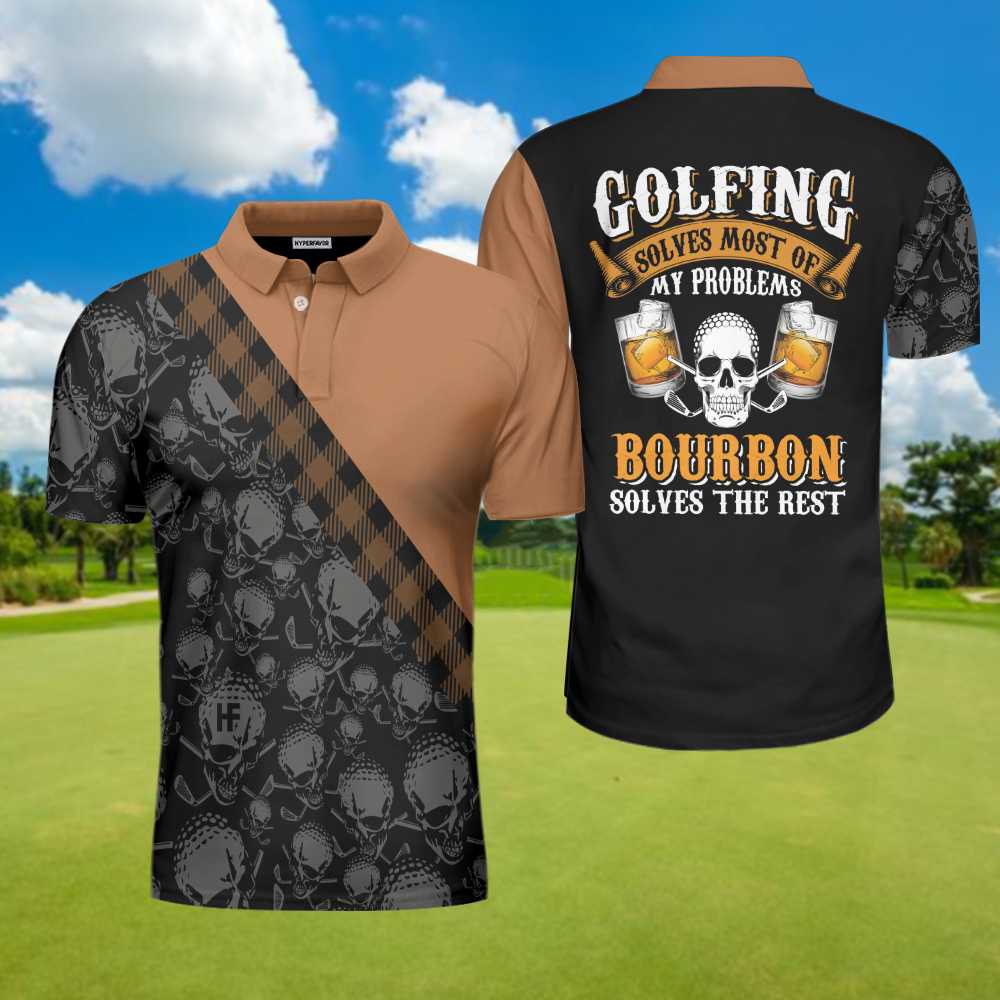 Golf Bourbon Polo Shirt, Funny Drinking Golf Shirt With Sayings, Skull ...