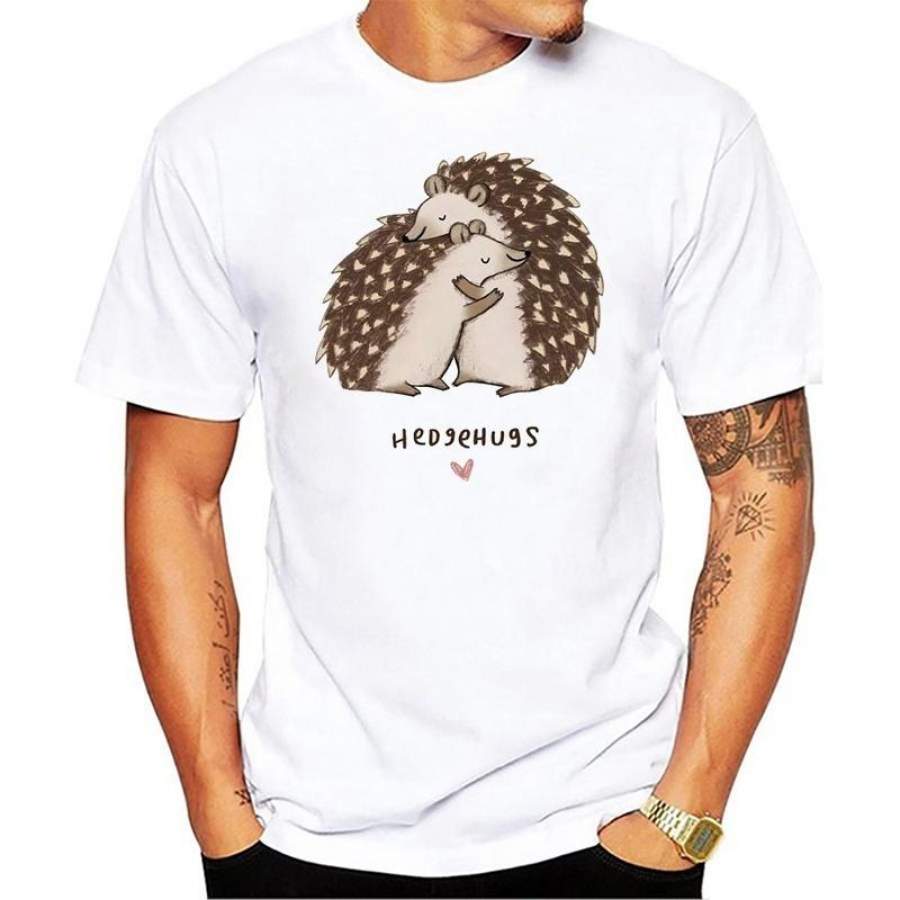 Hedgehog Hug Men Funny Loose Round Neck Short Sleeve Print T-shirt Tops Tees