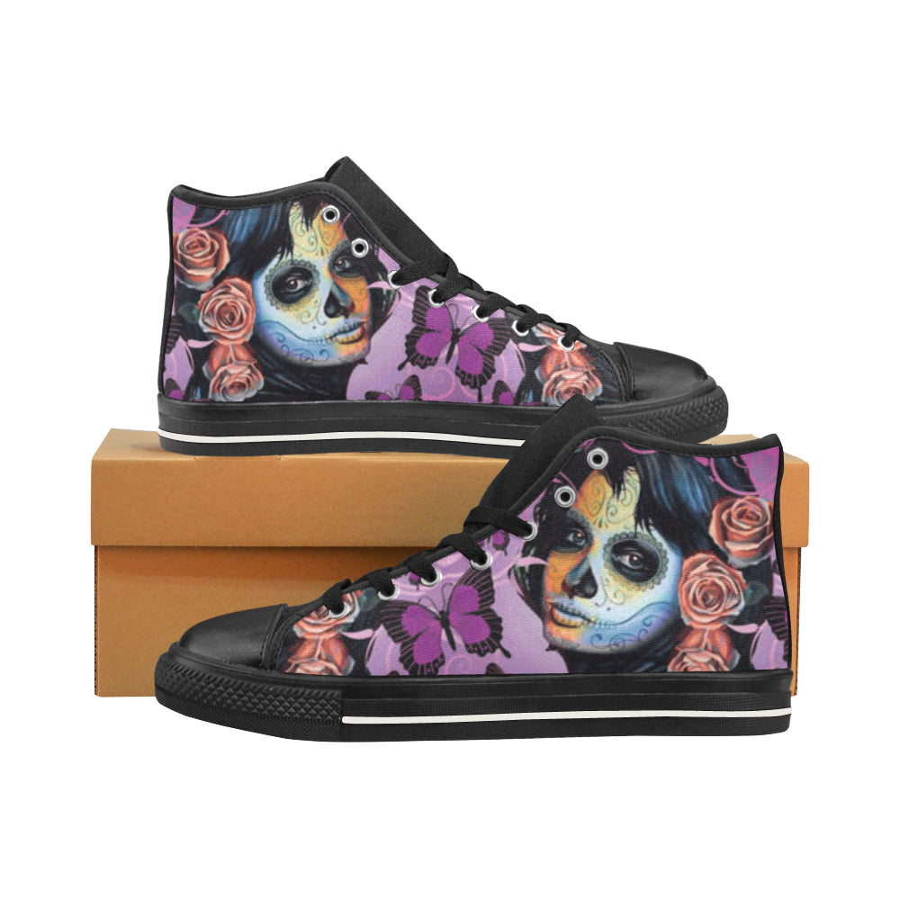 Sugar Skull Candy V1 Black Men’s Classic High Top Canvas Shoes /Large Size