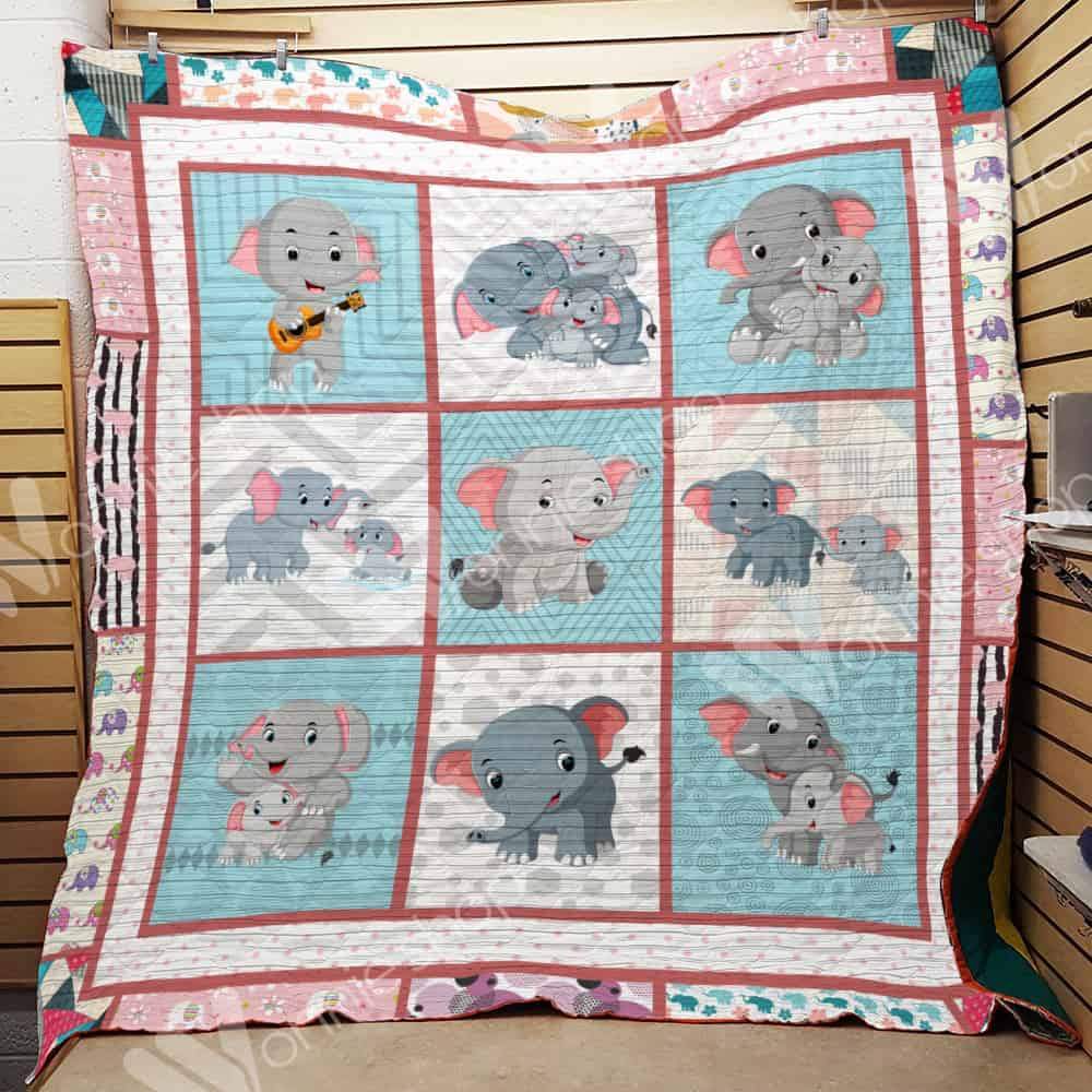 Happy Baby Elephant  Elephant Play Guitar  Quilt Blanket