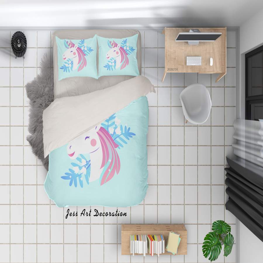 3D Blue Unicorn Quilt Cover Set Bedding Set Duvet Cover Pillowcases SF294