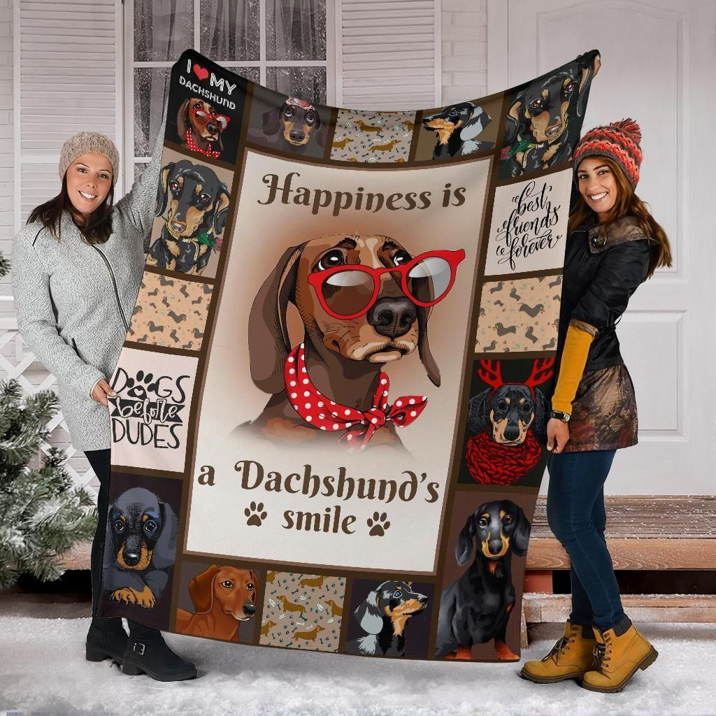 Dachshund Blanket Happiness Is A Dachshund’S Smile, Christmas Gift, Dog Lover Blanket