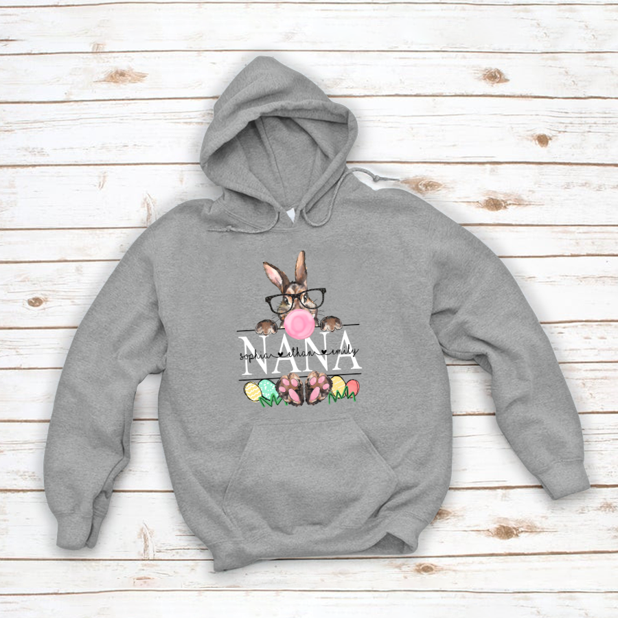 Bunny With Glasses & Bubblegum, Nana With Kids, Easter Day Gift Cth01 Hoodie