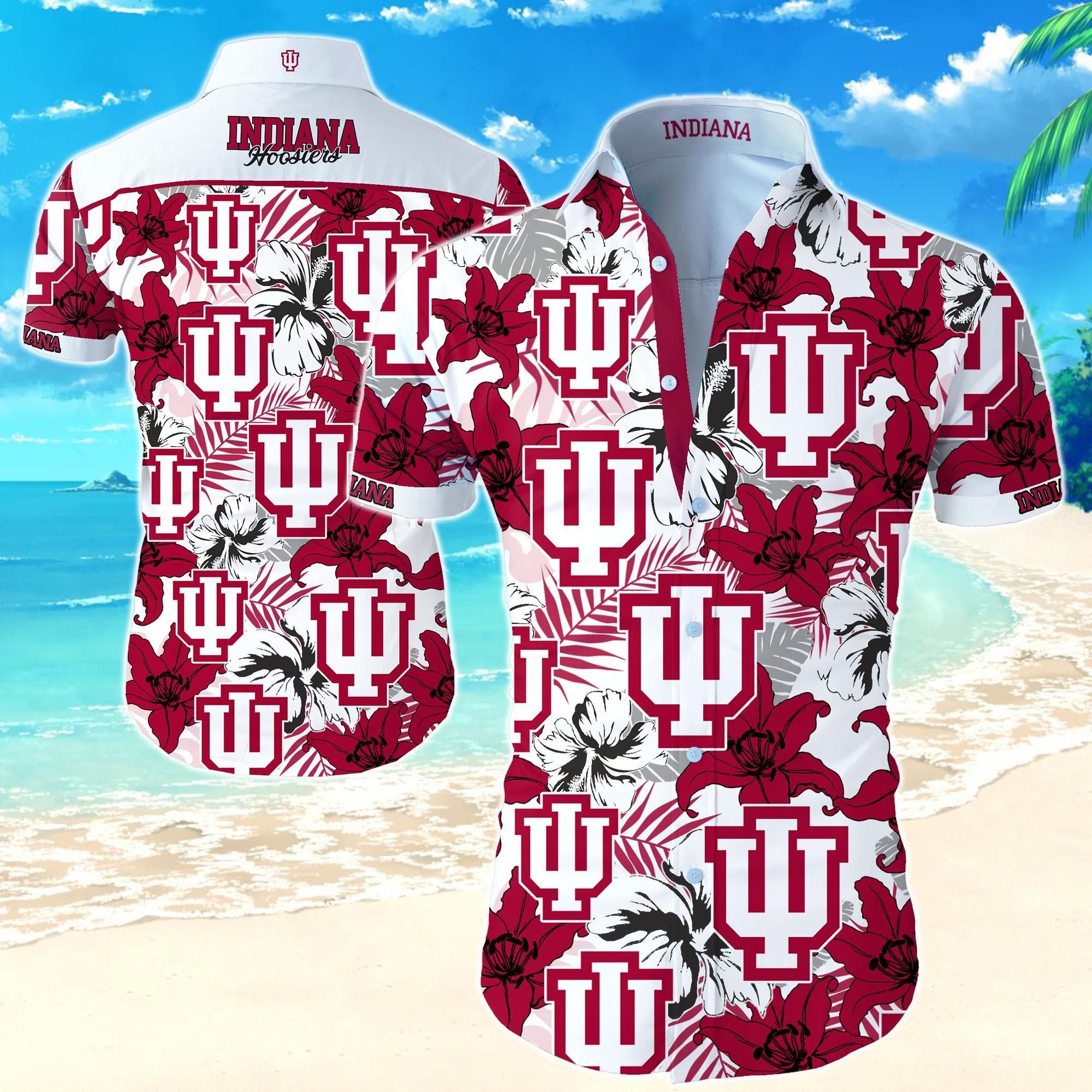 Indiana Hoosiers Hawaii Shirt Summer Button Up For Men Beach Wear Short Sleeve Ha95401