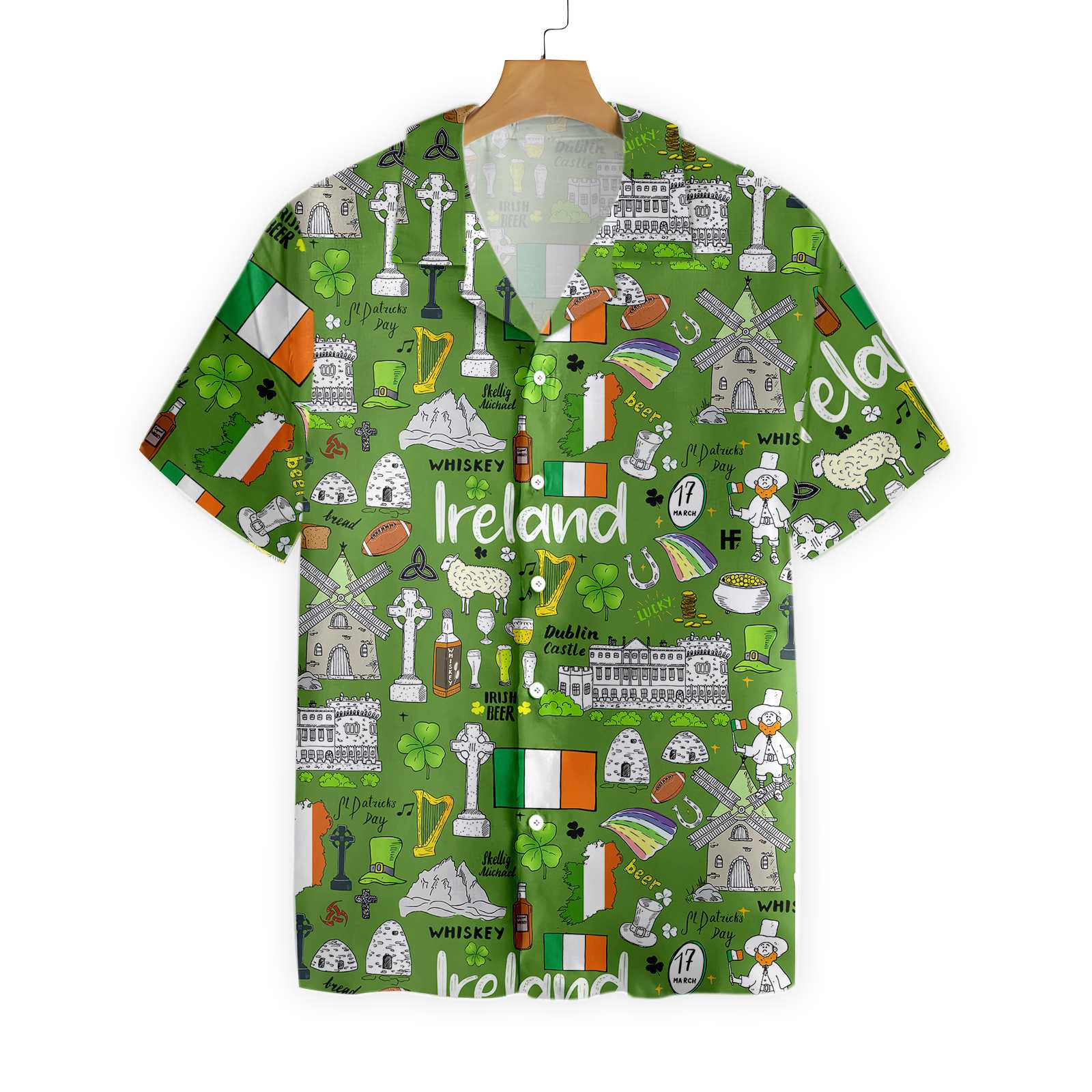 Happy Day Ireland Doodle Hawaii Button Up Shirt For Men Ha97035