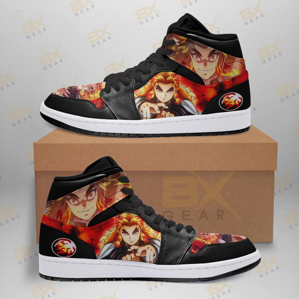 Demon Slayer Shoes Kyojuro Rengoku Jordan Sneakers Anime Fan S12076