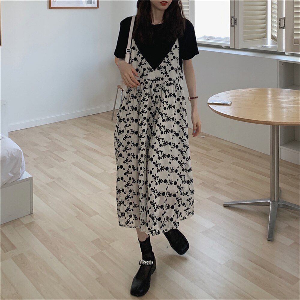 2021 Women’s Dress Summer New Style Korean Floral Sling Two-piece Casual Suit Birthday Dress for Women Plus Size Clothing alx