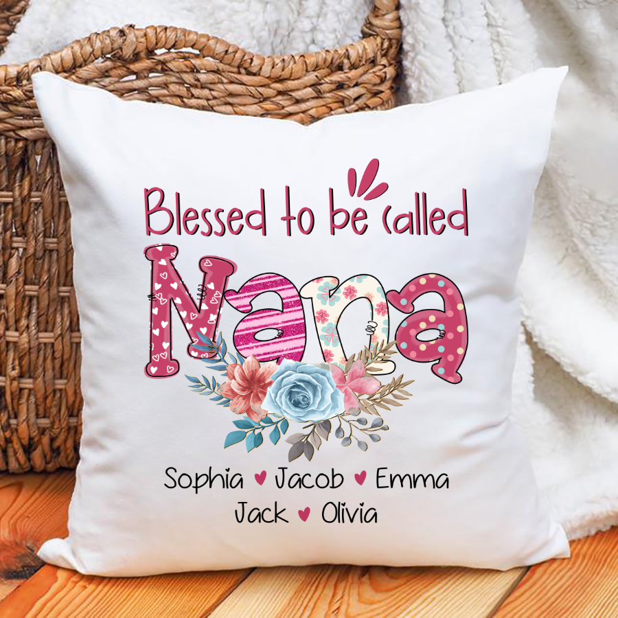 Blessed To Be Called Nana Grandkids Name Valentine Pillow