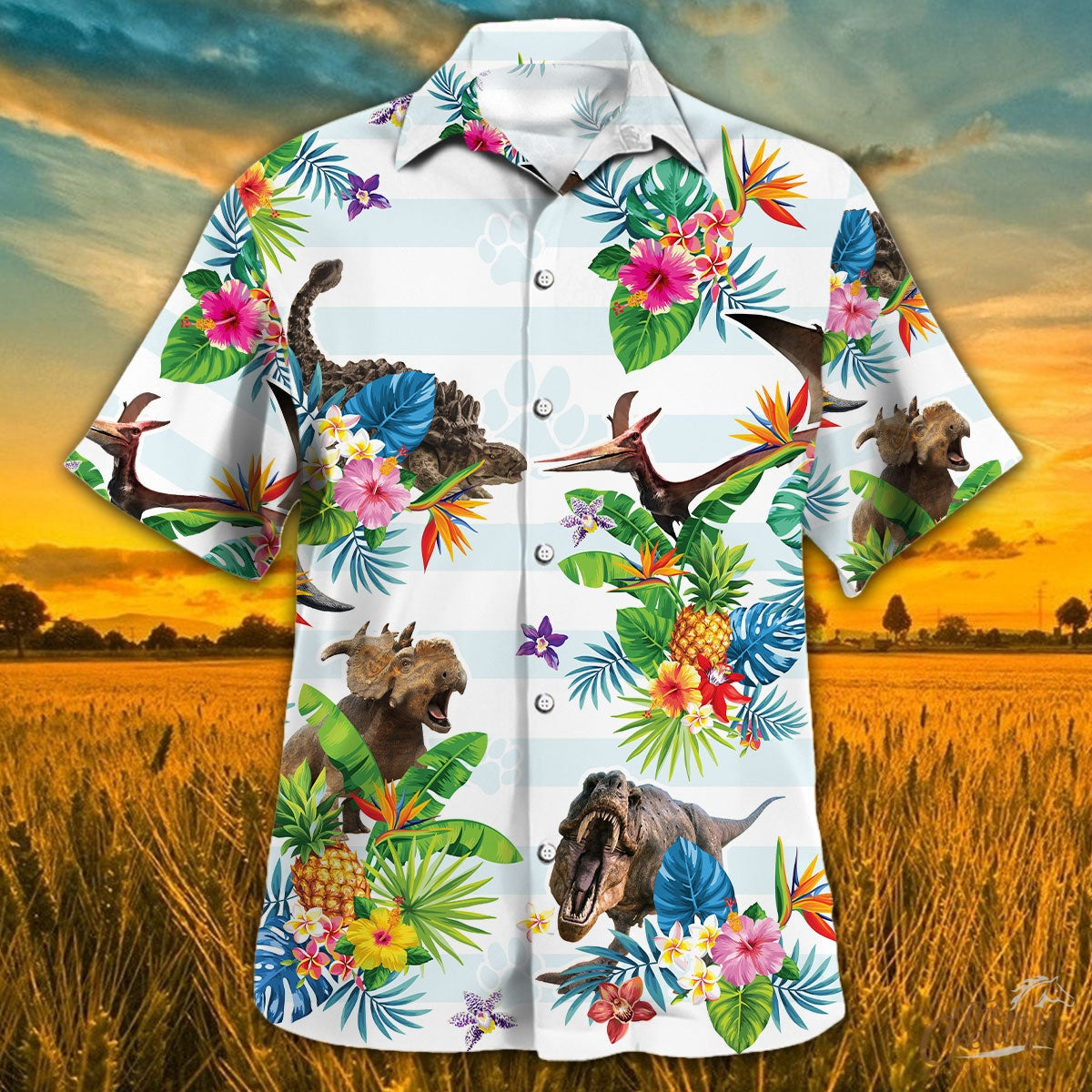 Dinosaur Tropical Flower Hawaiian Shirt