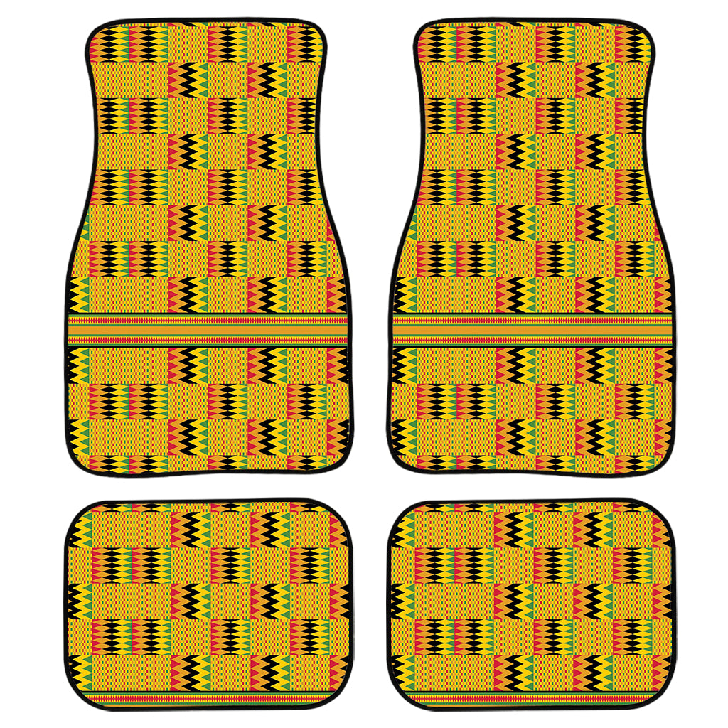 Yellow Kente Pattern Print Front And Back Car Floor Mats