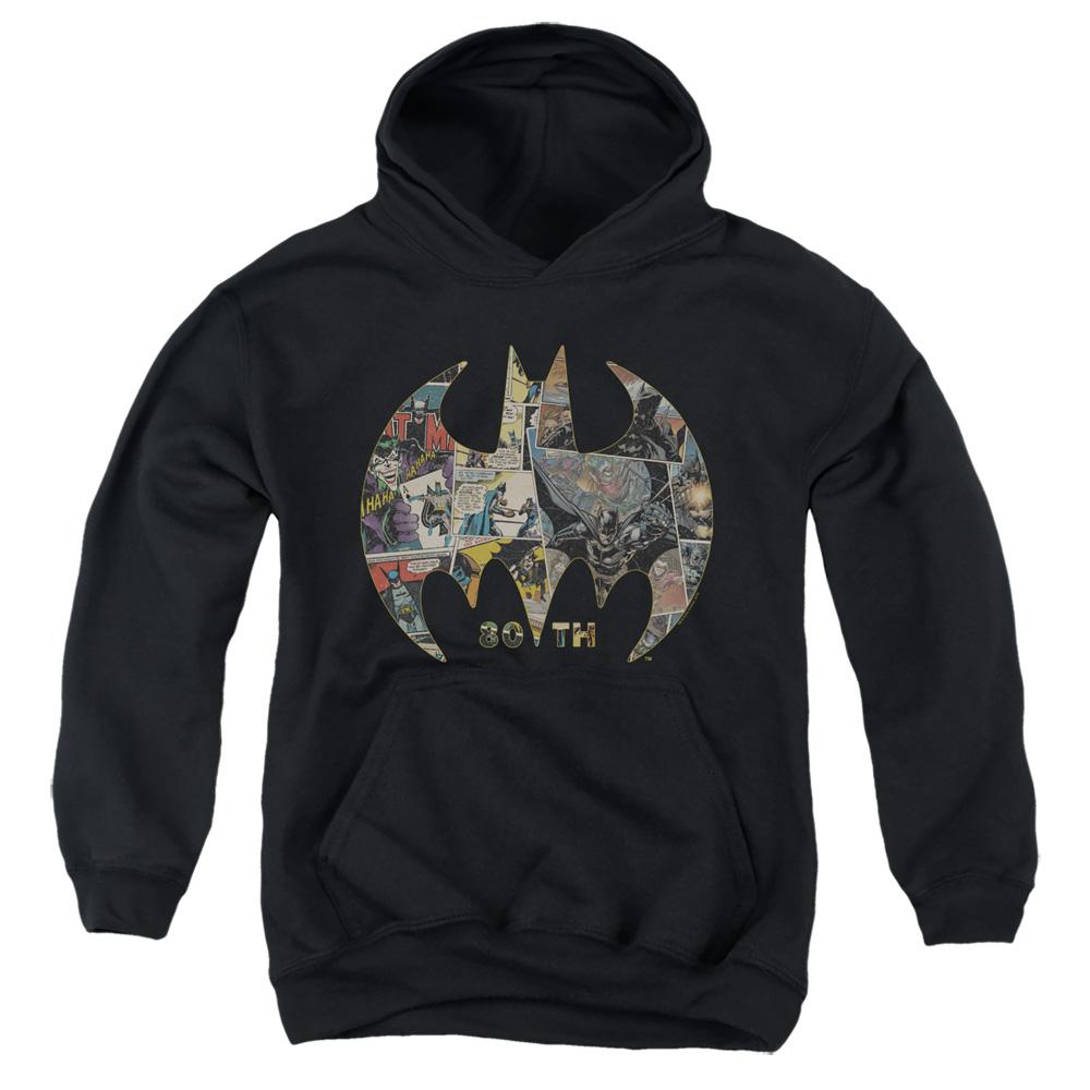 Batman 80Th Shield Kids Youth Hoodie Black