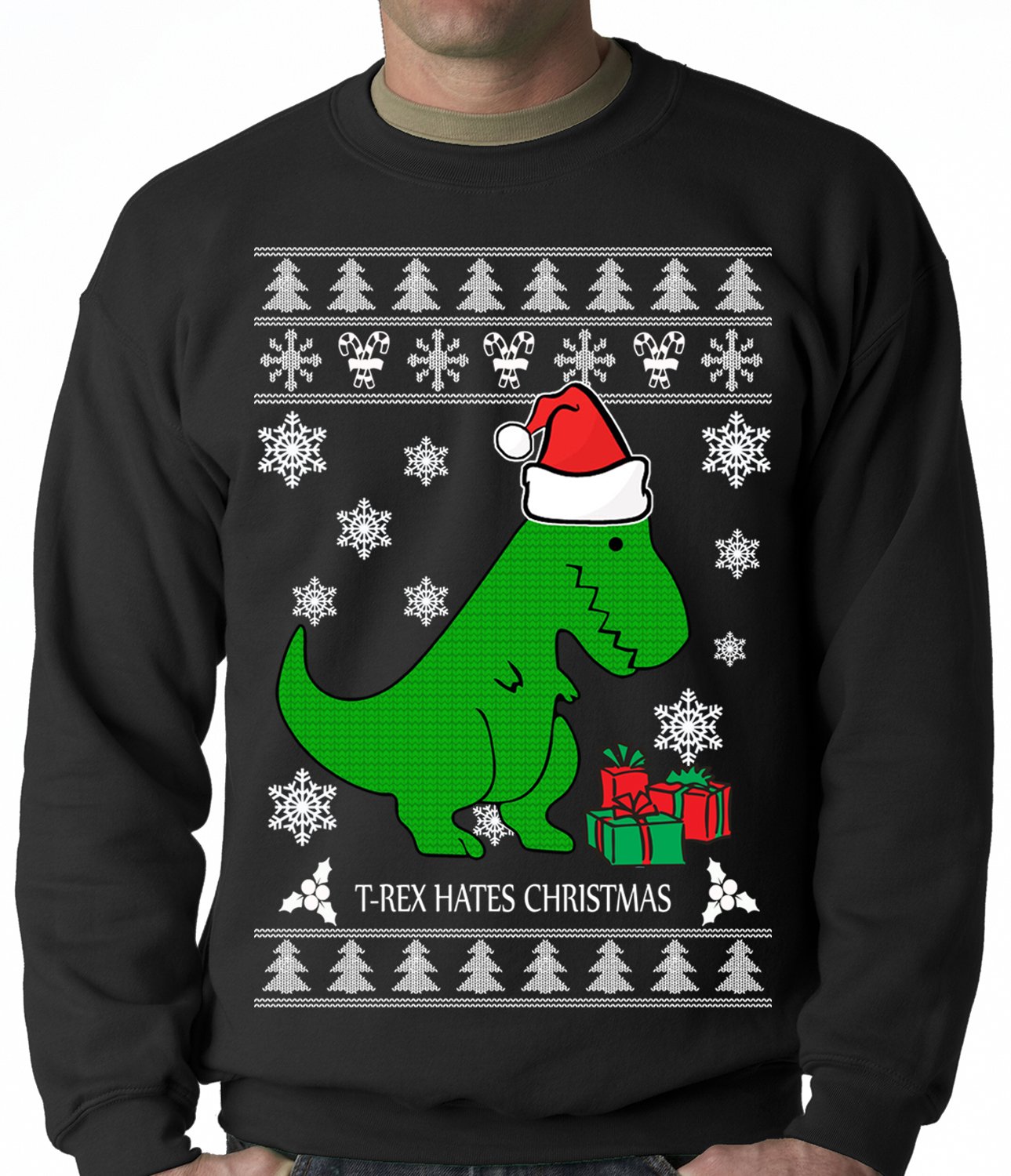 T-Rex Hates Christmas – Ugly Christmas Sweater Adult Crewneck Sweatshirt