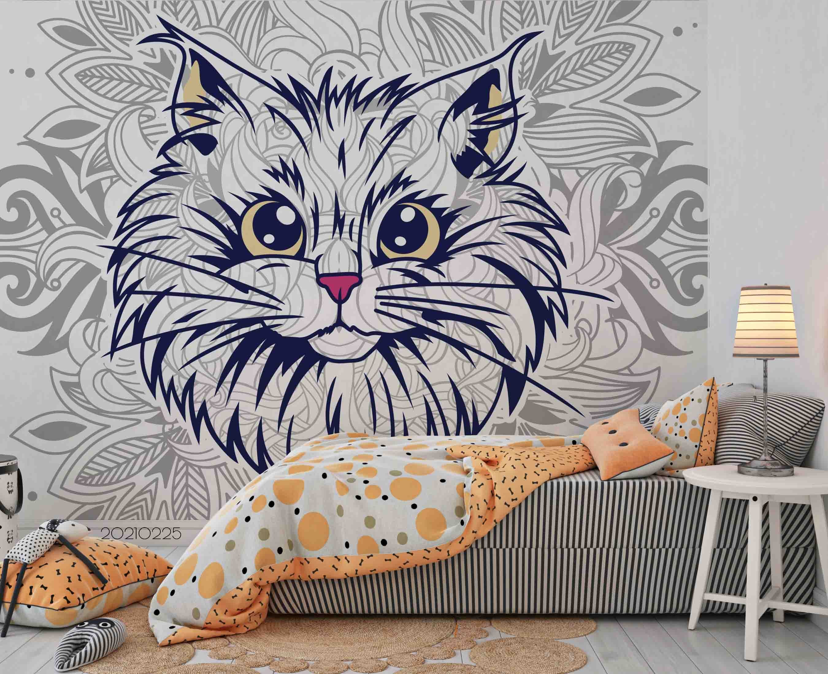 3D Cartoon Animal Cat Wall Mural Wallpaper Lqh 195